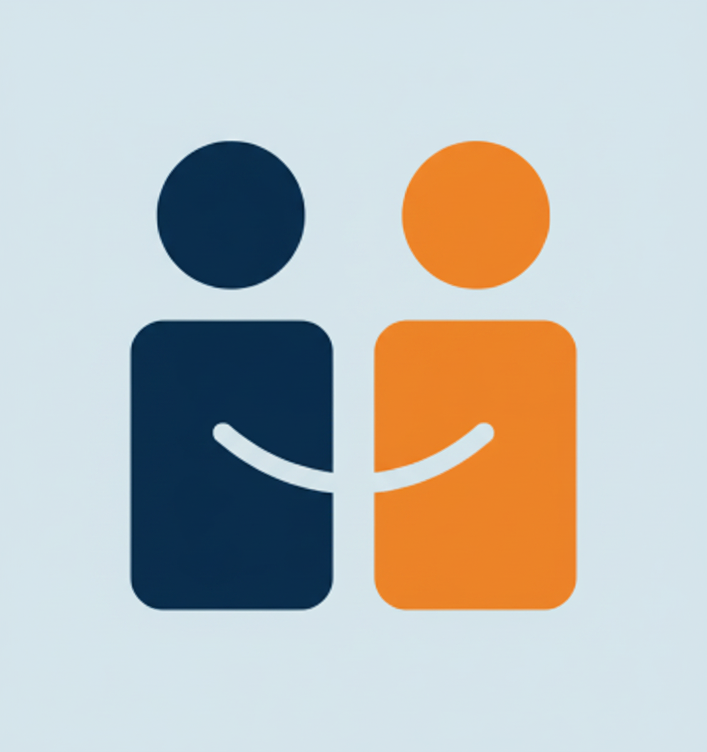 KLARA-Logo: blau-oranges Zwei-Personen-Signet